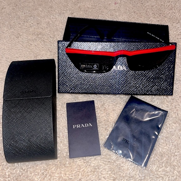 PRADA Ultravox 58mm Cay Eye Sunglasses in Black/Red Combo - Picture 4 of 13
